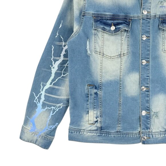 Mackeen Mens Venice Rhinestones Blue Denim Jacket Sz XXL Distressed Thunder NWOT - Picture 6 of 11